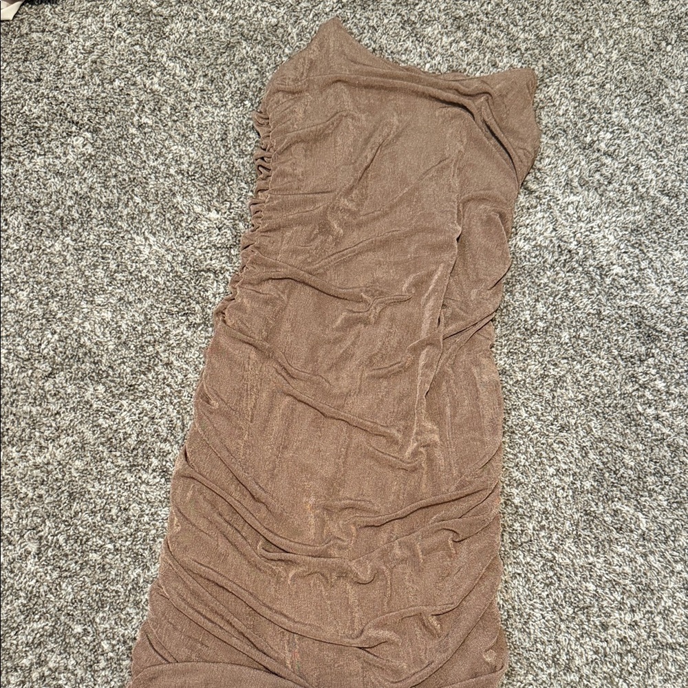 Ruched Brown Midi Dress